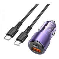 Автомобільний зарядний пристрій BOROFONE BZ20A Smart 83W dual port PD65W+QC3.0 car charger set(C to C) Transparent Purple Код: 405650-14