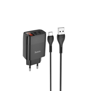 Мережевий зарядний пристрій HOCO C86A Illustrious dual port charger with digital display set(Type-C) Black Код товара: 405560-14