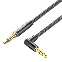 Кабель Vention Cotton Braided 3.5mm Male to Male Right Angle Audio Cable 2M Black Aluminum Alloy Type (BAZBH) Код: 420340-14