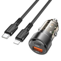 Автомобільний зарядний пристрій BOROFONE BZ20 Smart 38W dual port PD20W+QC3.0 car charger set(C to iP) Transparent Black Код: 405660-14