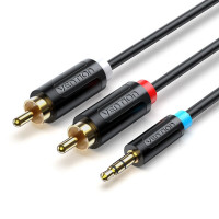 Кабель Vention 3.5MM Male to 2-Male RCA Adapter Cable 3M Black (BCLBI) Код: 411860-14