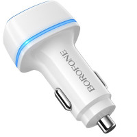 Автомобільний зарядний пристрій BOROFONE BZ14 Max dual port ambient light car charger White Код: 405260-14