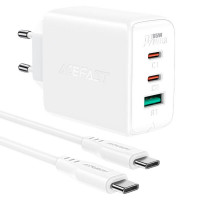 Мережевий зарядний пристрій ACEFAST A13 PD65W(USB-C+USB-C+USB-A) 3-port charger set White Код товара: 405131-14