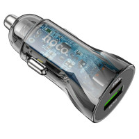 Автомобільний зарядний пристрій HOCO Z47A Transparent Discovery Edition dual port PD30W+QC3.0 car charger set(C to iP) Transparent Black