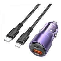 Автомобільний зарядний пристрій BOROFONE BZ20A Smart 83W dual port PD65W+QC3.0 car charger set(C to iP) Transparent Purple Код: 405631-14