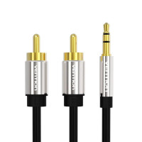 Кабель Vention 3.5mm Male to 2RCA Male Audio Cable 1.5M Black Metal Type (BCFBG) Код: 411871-14