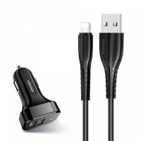 АЗП Usams Travel Car Charger Kit King Tu Series(U35 IP Cable 1M + C13 Dual USB Car Charger) Black Код: 405161-14