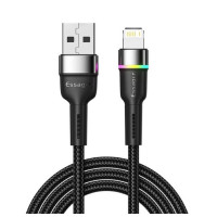 Кабель Essager Colorful LED USB Cable Fast Charging 2.4A USB-A to Lightning 2m черный (EXCL-XCDA01)