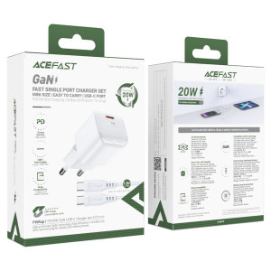 Мережевий зарядний пристрій ACEFAST A77 mini PD30W GaN single USB-C charger set (C3-03) White Код: 424812-14