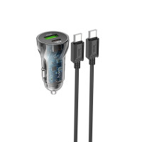 Автомобільний зарядний пристрій HOCO Z47A Transparent Discovery Edition dual port PD30W+QC3.0 car charger set(Type-C to Type-C) Transparent Black Код: 405382-14