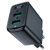 Мережевий зарядний пристрій ACEFAST A33 QC18W (USB-A+USB-A) dual port charger Black Код: 405132-14