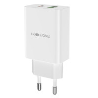 Мережевий зарядний пристрій BOROFONE BA56A Lavida dual port PD20W+QC3.0 charger White Код товара: 405033-14