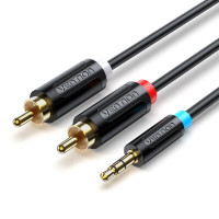 Кабель Vention 3.5MM Male to 2-Male RCA Adapter Cable 1M Black (BCLBF) Код: 420343-14