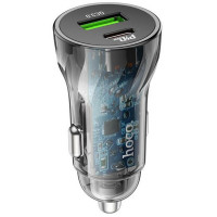 Автомобільний зарядний пристрій HOCO Z47A Transparent Discovery Edition dual port PD30W+QC3.0 car charger Transparent Black Код: 454833-14