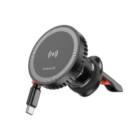 Тримач для мобiльного з БЗП BOROFONE BH207 Mona retractable magnetic wireless fast charging car holder(air outlet) Black