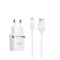 Мережевий зарядний пристрій HOCO C11 Smart single USB (iP cable) charger set White Код: 405373-14