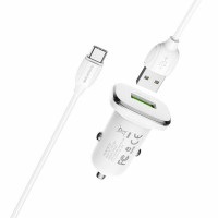 Автомобільний зарядний пристрій BOROFONE BZ12A single port QC3.0 with Type-C cable 18W White Код: 405023-14