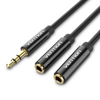 Кабель Vention 3.5mm Male to 2*3.5mm Female Stereo Splitter Cable 0.3M Black ABS Type (BBSBY)