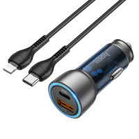 Автомобільний зарядний пристрій HOCO NZ8 Sprinter 43W dual port PD25W+QC3.0 car charger set(C to iP) Blue Код: 405523-14