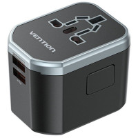 Зарядний пристрій Vention 3-Port USB (C + A + A) Universal Travel Adapter (20W/18W/18W) Black (FJCB0) Код: 411864-14