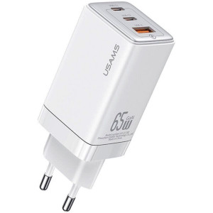 Мережевий зарядний пристрій Usams US-CC180 65W ACC 3 Ports GaN Fast Charger (EU) - Sandru series White