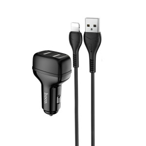 Автомобільний зарядний пристрій HOCO Z36 Leader dual port car charger set(iP) Black Код: 405364-14