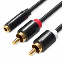 Кабель Vention 3.5mm Female to 2RCA Male Audio Cable 2M Black Metal Type (VAB-R01-B200)