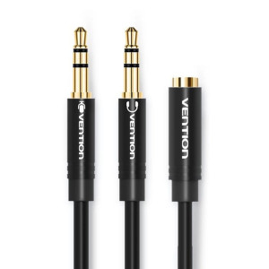 Кабель Vention 2*3.5mm Male to 4 Pole 3.5mm Female Audio Cable 0.3M Черное ABS Type (BBTBY) Код: 452404-14