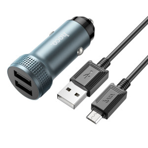 Автомобільний зарядний пристрій HOCO Z49 Level dual port car charger set(Micro) Metal Gray Код: 405554-14