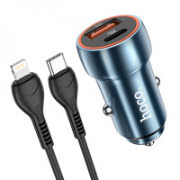 Автомобільний зарядний пристрій HOCO Z46A Blue whale PD20W+QC3.0 car charger set(C to iP) Sapphire Blue Код: 405374-14