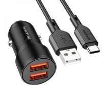 Автомобільний зарядний пристрій BOROFONE BZ19B Wisdom 36W dual port QC3.0 car charger set(Type-C) Black Код: 421264-14