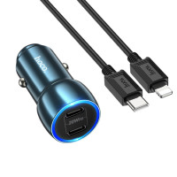 Автомобільний зарядний пристрій HOCO Z48 Tough 40W dual port(2C) car charger set(C to iP) Sapphire Blue Код: 405545-14