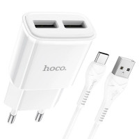 Мережевий зарядний пристрій HOCO C88A Star round dual port charger set(Type-C) White Код: 405435-14