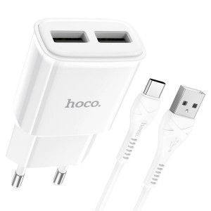 Мережевий зарядний пристрій HOCO C88A Star round dual port charger set(Type-C) White Код товара: 405435-14