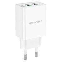 Мережевий зарядний пристрій BOROFONE BA70A Quick three-port PD20W (1C2A) charger White Код: 405655-14