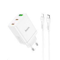 Мережевий зарядний пристрій HOCO N33 Start three-port PD35W(2C1A) charger set(C to iP) White Код: 421375-14