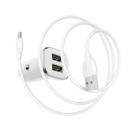 Автомобільний зарядний пристрій BOROFONE BZ12 double port in-car charger set with Micro-USB White Код: 404975-14