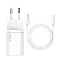 МЗП Baseus Super Si Quick Charger 1C 25W EU Sets White（With Mini White Cable Type-C to Type-C 3A 1m White） Код: 422096-14