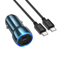 Автомобільний зарядний пристрій HOCO Z48 Tough 40W dual port(2C) car charger set(Type-C to Type-C) Sapphire Blue Код: 405556-14