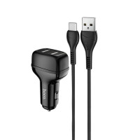 Автомобільний зарядний пристрій HOCO Z36 Leader dual port car charger set(Type-C) Black Код: 405346-14