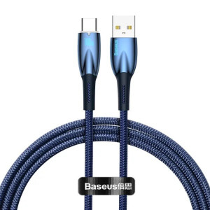 Кабель Baseus Glimmer Series Fast Charging Data Cable USB to Type-C 100W 2m Blue Код: 457026-14