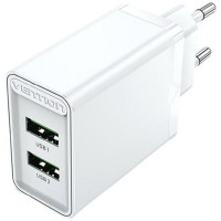 Зарядний пристрій Vention Two-Port USB(A+A) Wall Charger (18W/18W) EU-Plug White (FBAW0-EU) Код: 411857-14