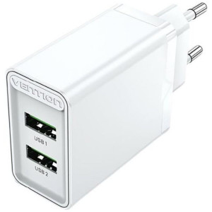 Зарядний пристрій Vention Two-Port USB(A+A) Wall Charger (18W/18W) EU-Plug White (FBAW0-EU)