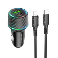 Автомобільний зарядний пристрій BOROFONE BZ21 Brilliant 48W dual port PD30W+QC3.0 car charger set(C to iP) Black Код: 405647-14