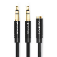 Кабель Vention 2*3.5mm Male to 4 Pole 3.5mm Female Audio Cable 0.3M Black ABS Type (BBTBY)