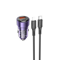 Автомобільний зарядний пристрій BOROFONE BZ20 Smart 38W dual port PD20W+QC3.0 car charger set(C to iP) Transparent Purple Код: 405637-14
