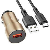 Автомобільний зарядний пристрій BOROFONE BZ19A Wisdom single port QC3.0 car charger set(Type-C) 18W Gold Код: 405487-14