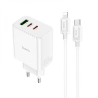 Мережевий зарядний пристрій HOCO C126A Pure power PD40W three-port(2C1A) charger set(C to iP) White Код: 420467-14