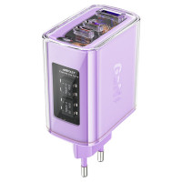 Мережевий зарядний пристрій ACEFAST A45 Sparkling series PD65W GaN (2*USB-C+USB-A) charger Purple alfalfa Код товара: 405597-14