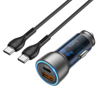 Автомобільний зарядний пристрій HOCO NZ8 Sprinter 43W dual port PD25W+QC3.0 car charger set(Type-C to Type-C) Blue Код: 405557-14